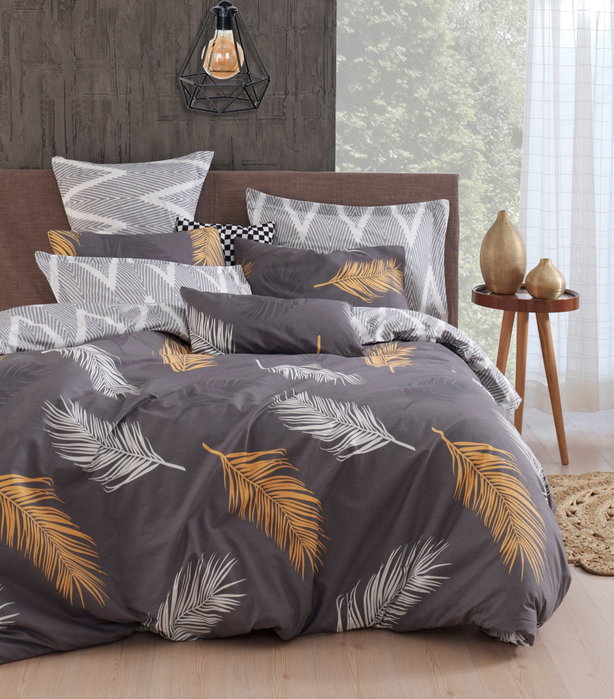 L'essentiel linge de maison Juego de funda nórdica doble Ranforce Dorado y Gris
